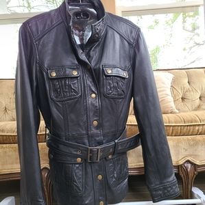 Boden Belted Black 100% Leather Moto Jacket